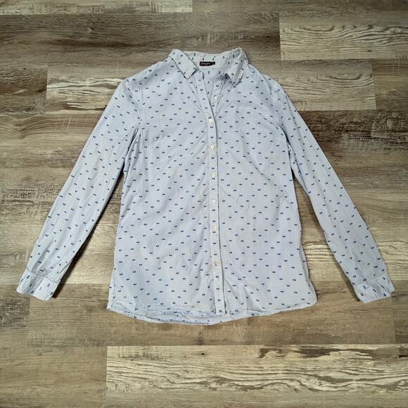 J.McLaughlin Blue Stripe Embroidered Button Down Shirt Cotton Size M - Picture 1 of 7